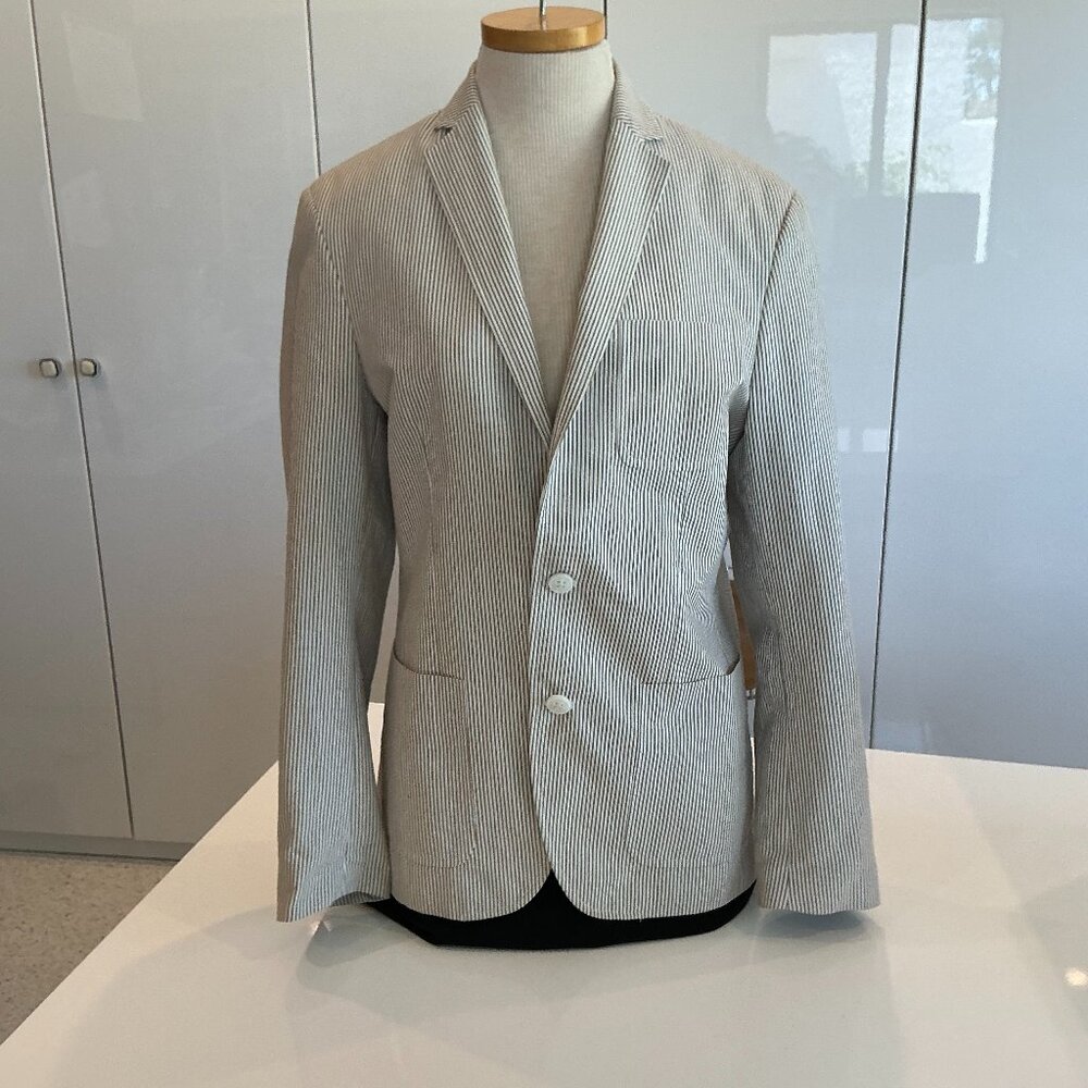Inc, Classic Searsucker Blazer, Grey and white, Size S